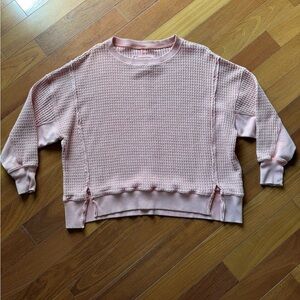 American Eagle Outfitters Pink Waffle-Knit Crewneck Sweatshirt